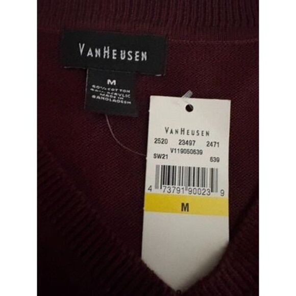 Van Heusen Mens Burgundy Sleeveless V-Neck Sweater Vest M Cotton & Acrylic Blend - Picture 2 of 5
